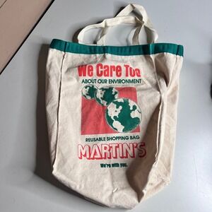 Vintage Martins Supermarket Canvas Tote Bag We Care Too Earth Graphic